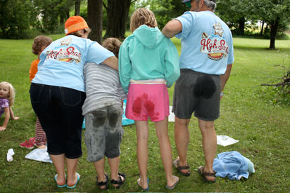 sitting by pool was not dry